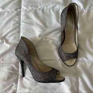 Caparros Neo Black and Silver Platform Open Toe Heel